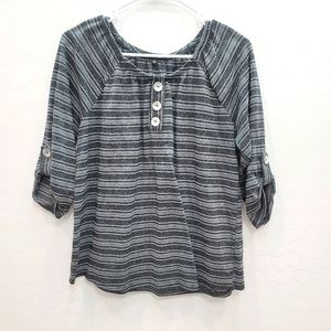 Adrienne Vittadini Gray & White Striped Blouse Top Women's Size Large